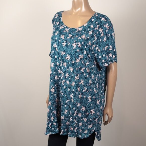 Joe Fresh Floral Tunic Top Womens Plus Size 3X Green Short Sleeve Tshirt - Picture 3 of 10
